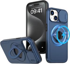 Fashion Case with Stander Wireless Charging Supported Case For iPhone 15 (6.1inch) (Blue)