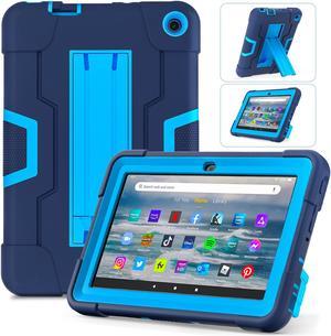 NEW Fashion Protective Back Cover Stander Case for Amazon Fire 7 2022 For Amazon Fire 7.0 Kids 2022 (Dark Blue)