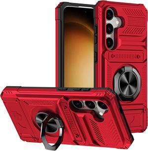 New Fashion Case with Card Holder Stander Luxury Back Cover Case For Samsung Galaxy S24 Plus / For Galaxy S24+ (Red)