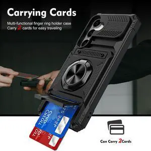 New Fashion Case with Card Holder Stander Shockproof Case For Samsung Galaxy A15 5G (Black)