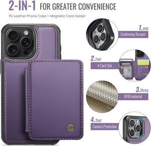 TYJKeJi Case With Card Holder Cover Detachable Case For iPhone 15 Pro (Purple)