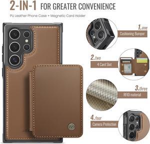 TYJKeJi Case With Card Holder Cover Detachable Case For Samsung Galaxy S24 Ultra (Brown)