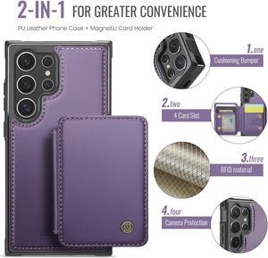 TYJKeJi Case With Card Holder Cover Detachable Case For Samsung Galaxy S24 Ultra (Purple)