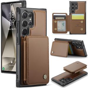 TYJKeJi Case With Card Holder Cover Detachable Case For Samsung Galaxy S23 Ultra (Brown)