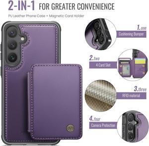 TYJKeJi Case With Card Holder Cover Detachable Case For Samsung Galaxy S24 Plus (S24+) (6.7inch) (Purple)