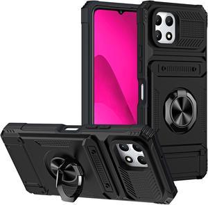 TYJKeJi Case with Card Holder Impact Resistant Ring Kickstand Shockproof Phone Cover Phone Case For T-Mobile REVVL 7 5G For TMobile Revvl 7 5G (Black)