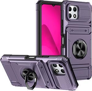 TYJKeJi Case with Card Holder Impact Resistant Ring Kickstand Shockproof Phone Cover Phone Case For T-Mobile REVVL 7 5G For TMobile Revvl 7 5G (Purple)