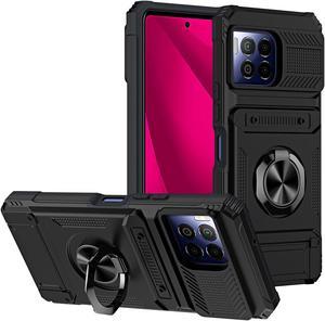 TYJKeJi Case with Card Holder Impact Resistant Ring Kickstand Shockproof Phone Cover Phone Case For T-Mobile REVVL 7 Pro 5G For TMobile Revvl 7 Pro 5G (Black)