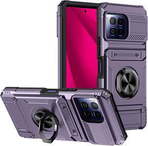 TYJKeJi Case with Card Holder Impact Resistant Ring Kickstand Shockproof Phone Cover Phone Case For T-Mobile REVVL 7 Pro 5G For TMobile Revvl 7 Pro 5G (Purple)