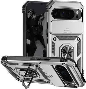 TYJKeJi Case with Stander Back Cover Case For Google Pixel 9 Pro XL (6.8inch) (Silver)
