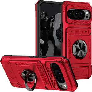 TYJKeJi Case with Stander Fashion Cover with Card Holder Case For Google Pixel 9 Pro XL (6.8inch) (Red)