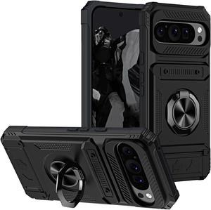 TYJKeJi Case with Stander Cover Case For Google Pixel 9 Pro (6.3inch) / For Google Pixel9 (6.3inch) (Black)