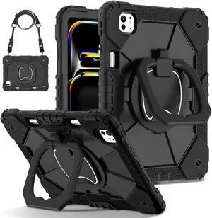TYJKeJi Case Fashion Protective Case Stander Case for iPad Pro 11 Inch 2024 (Black)