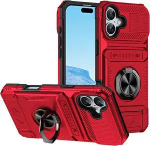 TYJKeJi Case with Stander Cover Case For iPhone 16 (6.1inch) (Red)