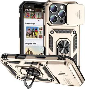 TYJKeJi Case with Stander Fashion Cover KickStand Case For iPhone 16 Pro Max (6.9inch) (Gold)