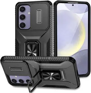 TYJKeJi Case with Stander Fashion Cover KickStand Case For Samsung Galaxy S24 FE (Black)