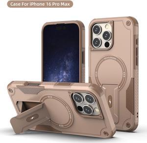 TYJKeJi Case with Stander Fashion Cover (Compatible with Magsafe) KickStand Case For iPhone 16 Pro Max (6.9inch) (Gold)