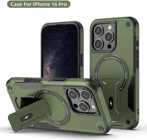 TYJKeJi Case with Stander Fashion Cover (Compatible with Magsafe) KickStand Case For iPhone 16 Pro (6.3inch) (Green)