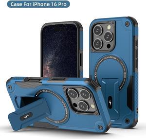 TYJKeJi Case with Stander Fashion Cover (Compatible with Magsafe) KickStand Case For iPhone 16 Pro (6.3inch) (Blue)