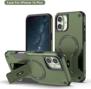 TYJKeJi Case with Stander Fashion Cover (Compatible with Magsafe) KickStand Case For iPhone 16 Plus (6.7inch) (Green)