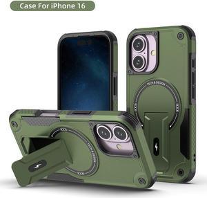 TYJKeJi Case with Stander Fashion Cover (Compatible with Magsafe) KickStand Case For iPhone 16 (6.1inch) (Green)