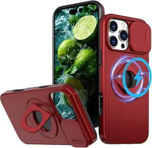 TYJKeJi Case with Stander Cover (Compatible with Magsafe) KickStand Case For iPhone 16 Pro (6.3inch) (Red)