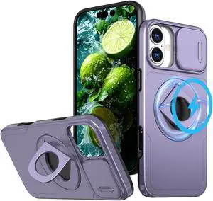 TYJKeJi Case with Stander Cover (Compatible with Magsafe) KickStand Case For iPhone 16 (6.1inch) (Purple)