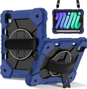 TYJKeJi Case Fashion Protective Case Stander Case for iPad Mini 7th/6th Generation 8.3 Inch 2024/2021 For iPad Mini 7 A17 Pro (Dark Blue)