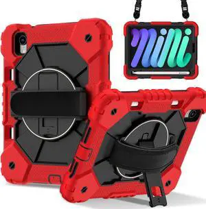 TYJKeJi Case Fashion Protective Case Stander Case for iPad Mini 7th/6th Generation 8.3 Inch 2024/2021 For iPad Mini 7 A17 Pro (Red)