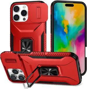 TYJKeJi Case with Stander Cover KickStand Case For iPhone 16 Pro Max (6.9inch) (Red)