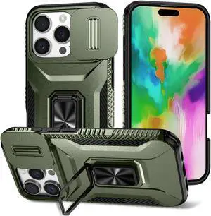 TYJKeJi Case with Stander Cover KickStand Case For iPhone 16 Pro (6.3inch) (Green)