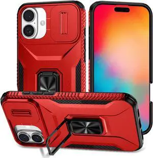 TYJKeJi Case with Stander Cover KickStand Case For iPhone 16 (6.1inch) (Red)