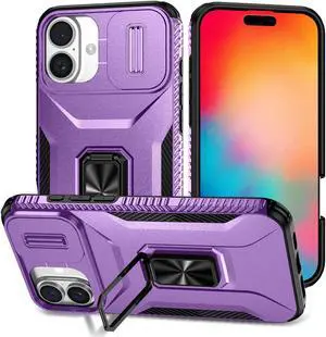 TYJKeJi Case with Stander Cover KickStand Case For iPhone 16 (6.1inch) (Purple)