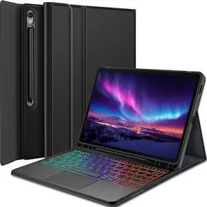Cultronic Keyboard and Case for Galaxy Tab S10 FE, S9 & S9 FE, Trackpad, Detachable Wireless Keyboard and Cover with 7-Colors Backlit, S-Pen Holder, Black