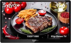 Sylvox 15.6 inch Kitchen TV, 1080P Full HD Under Cabinet TV, Flip-Down Small 12 Volt TV for Kitchen, RV
