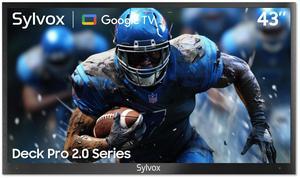 SYLVOX Outdoor Smart TV, 43" Google TV with Dobly Atmos, Google Assistant, 4K 1000nits Outside Television, IP55 Waterproof TV for Partial Sun (Deck Pro 2.0 NEW)
