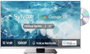SYLVOX 12 Volt TV, 22" Smart TV with DVD Player, 1080P Newest Google TV Support Download APPs with Google Assistant, AC/DC Powered TV for RV Camper Boat CoastalHome (Marine series)