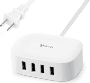 BULL USB Charging Station, 4 in 1 USB Charger with 6ft Extension Cord, USB Multiport Charger for Apple iPhone, Samsung, Tablet, Cruise Ship, Travel, Home, Office, UL Listed