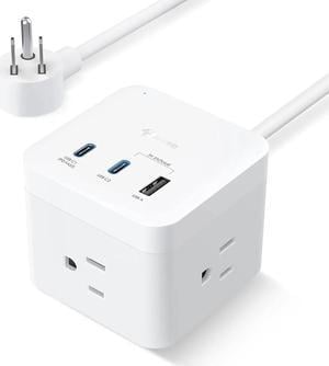 GONEO USB C Power Strip 30W,Charging Station with 3 Outlets,2 USB C Ports,5ft Flat Extension Cord,Power Cube for iPhone 14/13/12/11/iWatch/iPad,Travel Cruise Apartment College Dorm Room Essentials