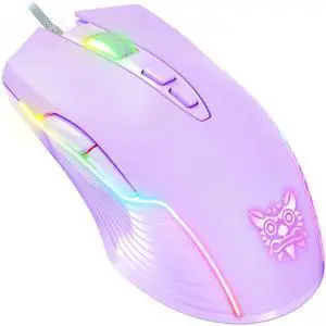 NewStyp Cute RGB 6400 DPI Wired Gaming Mouse Breathing LED Optical USB 7 Buttons Gamer Computer Pink Mice for Laptop PC Desktop