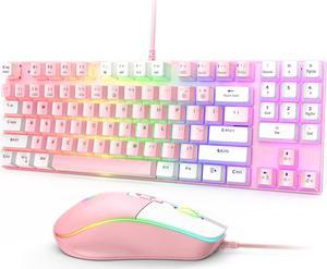 NewStyp Cute Pink Girls Boys G26 Wired 89-keys Mechanical Keyboard Mouse Set USB Interface Backlit Keyboard for Gaming Office Dedicated