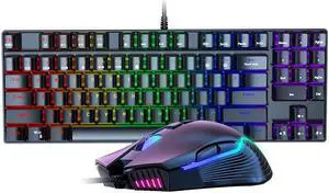 NewStyp Cute Pink Girls Boys G26 Wired 89-keys Mechanical Keyboard Mouse Set USB Interface Backlit Keyboard for Gaming Office Dedicated Black