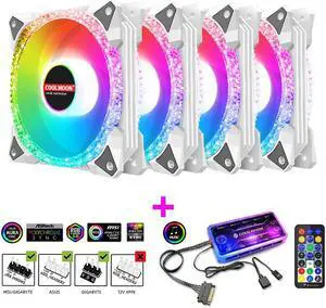 NewStyp 5V 3Pin ARGB Fans PC CPU Cooler Water Cooling 120mm Replace Computer Case Cooling RGB 12V 4Pin PWM Fan Accessories White 4 Packs