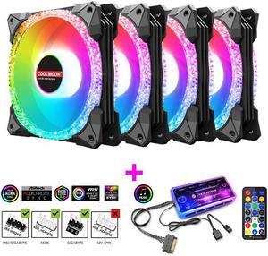 NewStyp 5V 3Pin ARGB Fans PC CPU Cooler Water Cooling 120mm Replace Computer Case Cooling RGB 12V 4Pin PWM Fan Accessories Black 4 Packs
