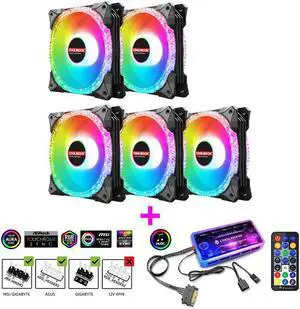 NewStyp 5V 3Pin ARGB Fans PC CPU Cooler Water Cooling 120mm Replace Computer Case Cooling RGB 12V 4Pin PWM Fan Accessories Black 5 Packs