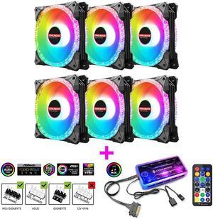 NewStyp 5V 3Pin ARGB Fans PC CPU Cooler Water Cooling 120mm Replace Computer Case Cooling RGB 12V 4Pin PWM Fan Accessories Black 6 Packs