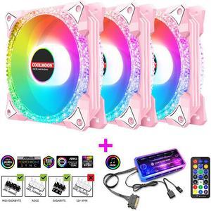 NewStyp 5V 3Pin ARGB Fans PC CPU Cooler Water Cooling 120mm Replace Computer Case Cooling RGB 12V 4Pin PWM Fan Accessories Pink 3 Packs