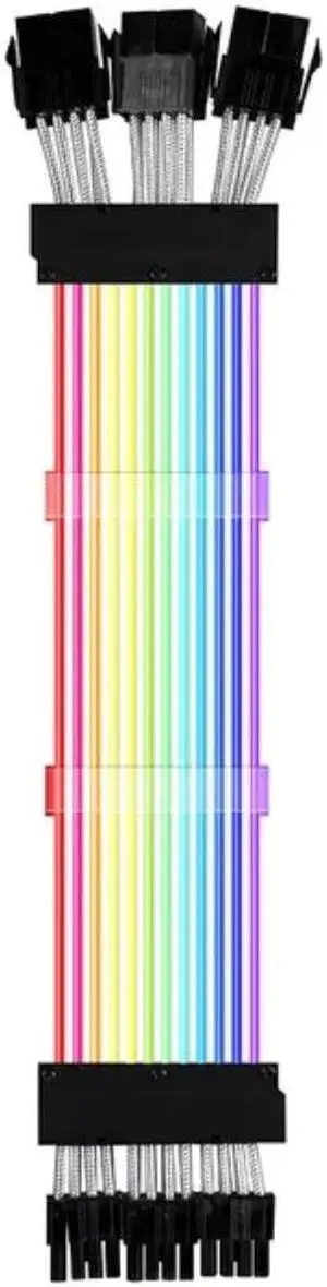 NewStyp PSU Power Extension Cable RGB ATX 24Pin GPU 8Pin Triple Streamer PCI-E 6+2Pin Dual Rainbow Cord 5V Sync PC Case Decoration Triple 8 Pins