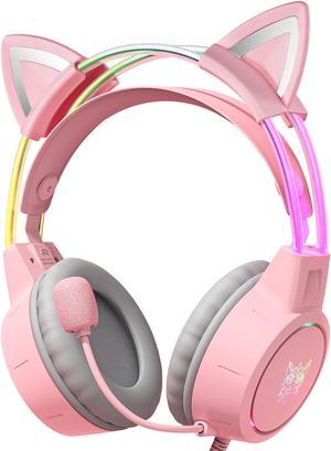 NEWSTYP Gamers Headset Cute Cat Ear Headphones With Microphone Gaming Headset HD Noise Reduction Over-ear Head Beam For PC Computer Laptop