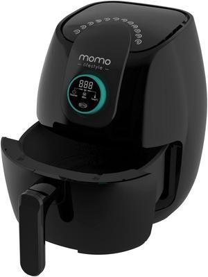 Air Fryer 12 Cooking Functions Digital Adjustable Temperature Control Wheel 90 Minute Timer 3.4 QT Eco Ceramic Dishwasher Safe Basket 1500W Power and Dehydrator Function, Momo EasyFry (Black Caviar)